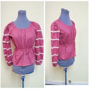 Vintage 70's Peasant Top Petite Jr, Lace Trimmed